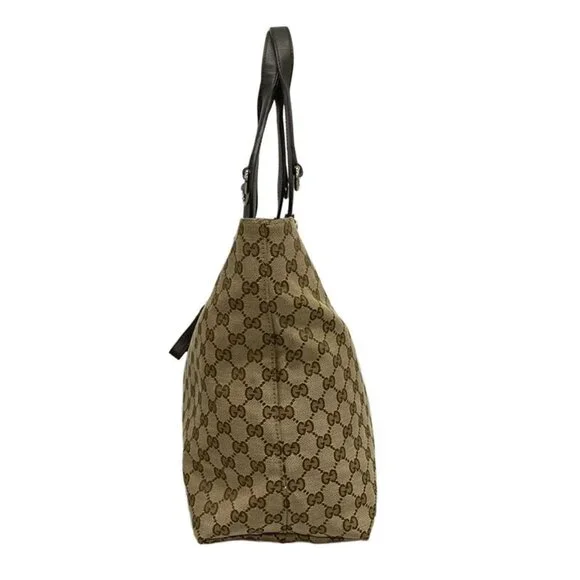 Gucci Tote GG Pattern Icon Bit Beige Dark Brown Khaki Leather - Picture 4 of 15